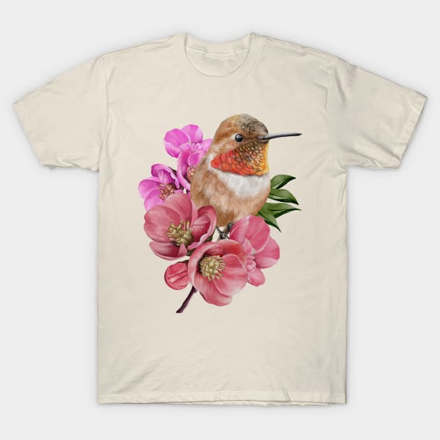 Humming bird with Sakura flowers T-Shirt by Lewzy Design
